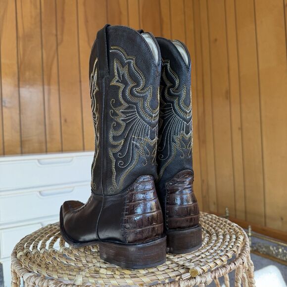 Mens Western Rodeo Boot Real Crocodile Belly Skin Leather Brown 26.5 US 8.5 - Picture 4 of 16